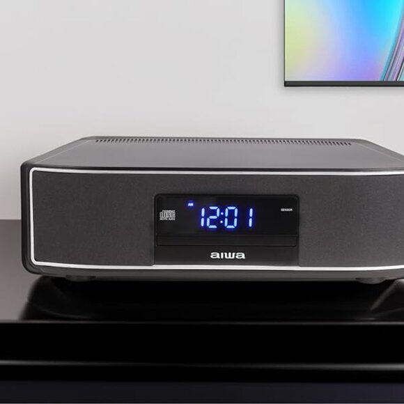 Sleek AIWA Exos Home Speaker 30W RMS Sound System Bluetooth, FM Radio, CD Player - Picture 3 of 9